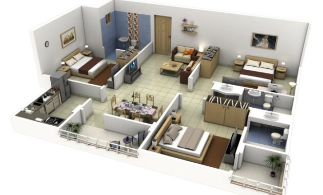 Bedroom three two apartment floor apartments plans house bath bathroom plan balcony bethesda scale dimensions md units approximate furniture may