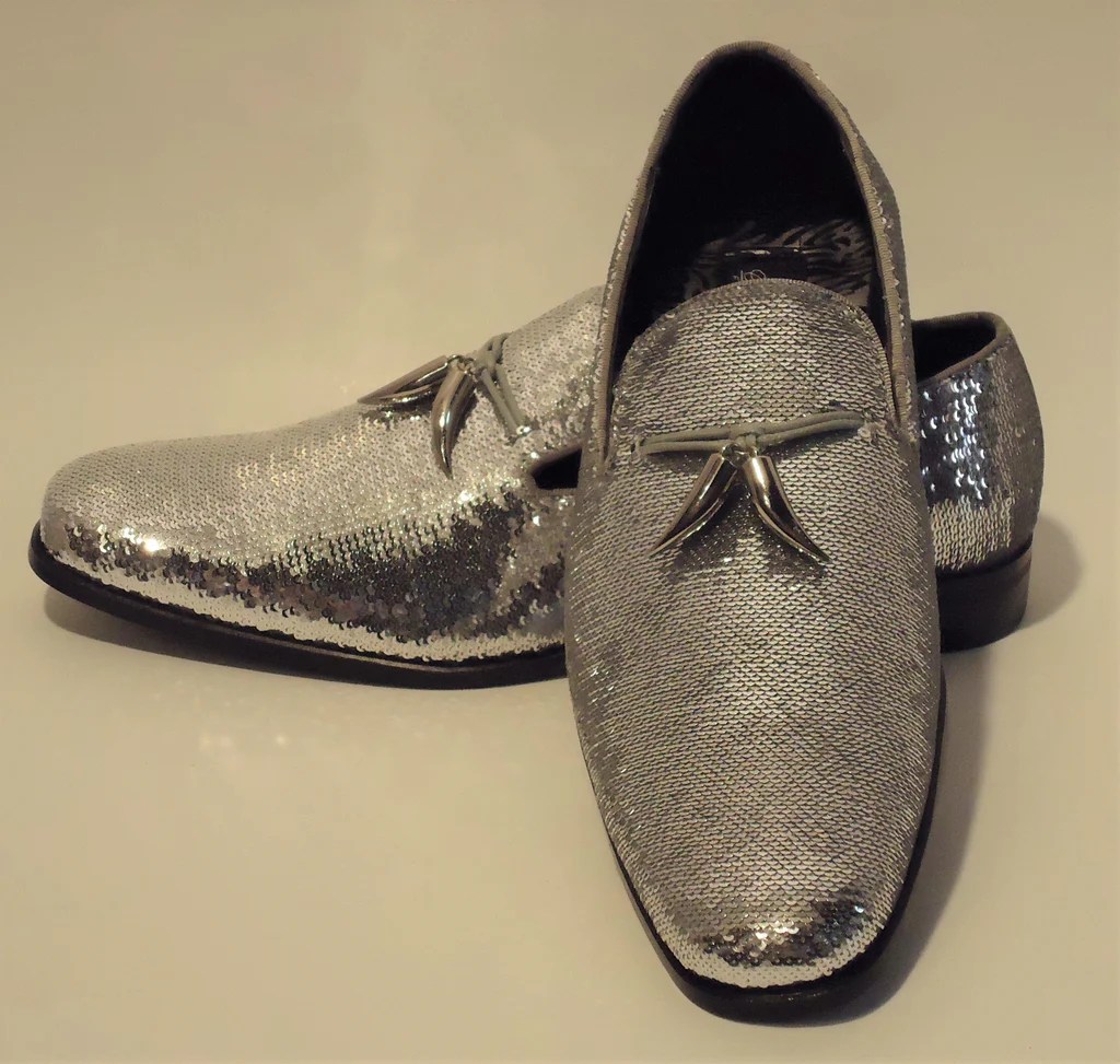 Shiny silver mens dress shoes