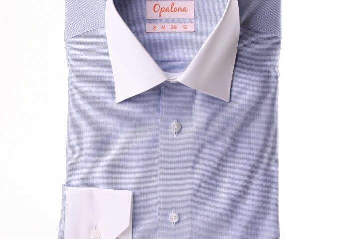 Mens blue dress shirt white collar