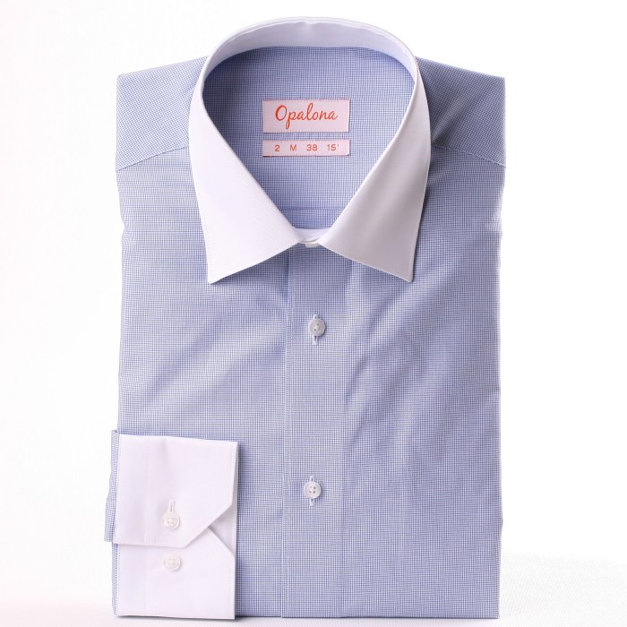 Mens blue dress shirt white collar